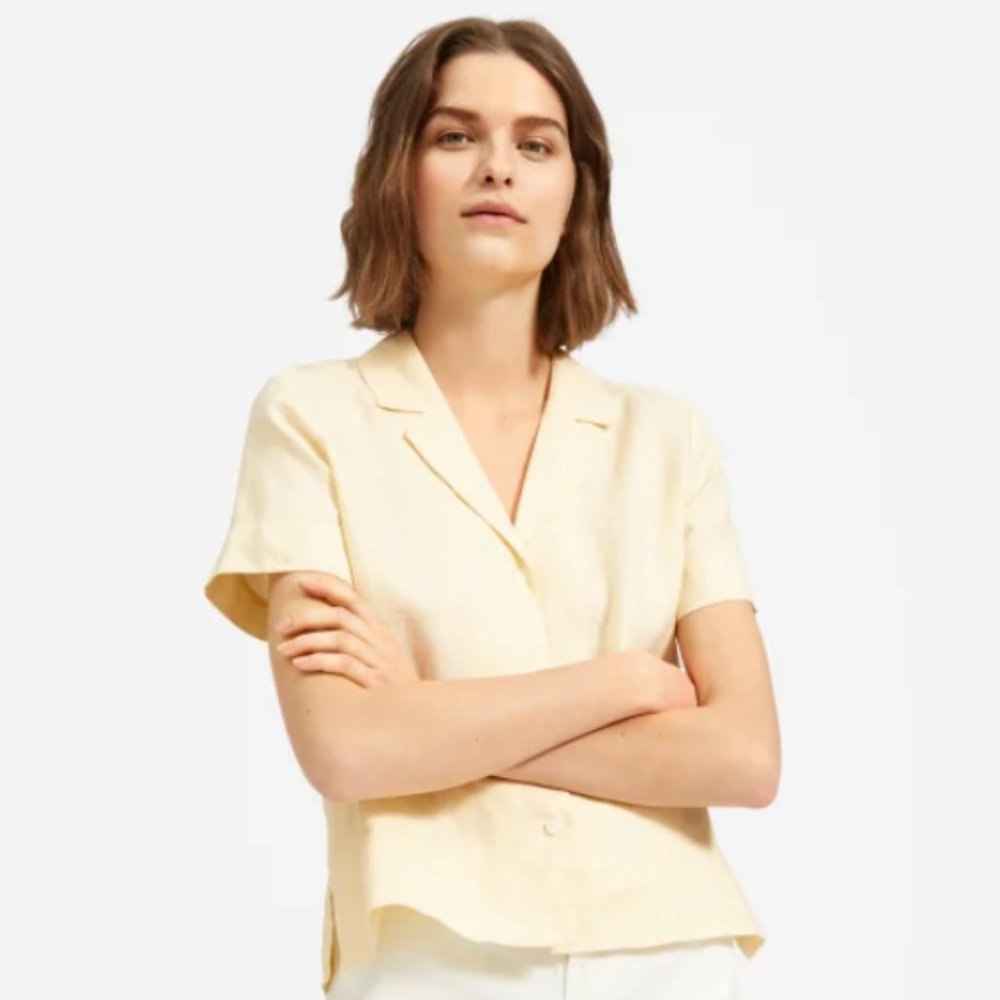 Everlane Linen Notch Short Sleeve Shirt nwt
